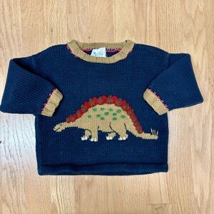 Navy and Tan Dinosaur Kids Sweater - 2T Vintage
